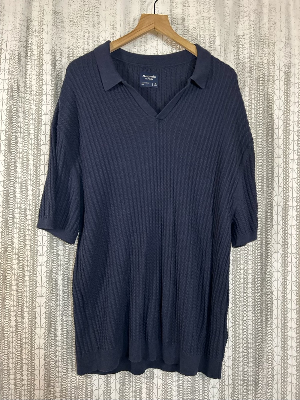Abercrombie & Fitch Men's Dark Navy Textured Polo Knit
